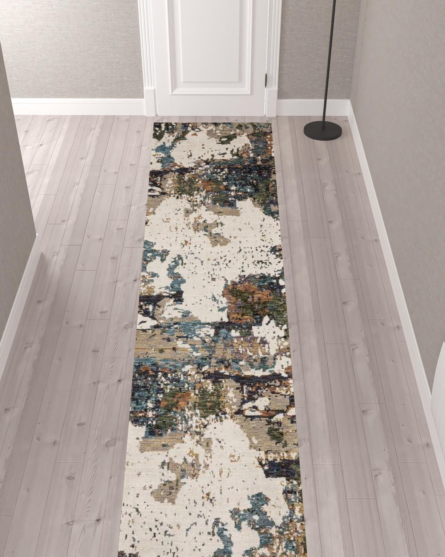 2' X 10' Green Gold And Blue Abstract Power Loom Stain Resistant Runner Rug