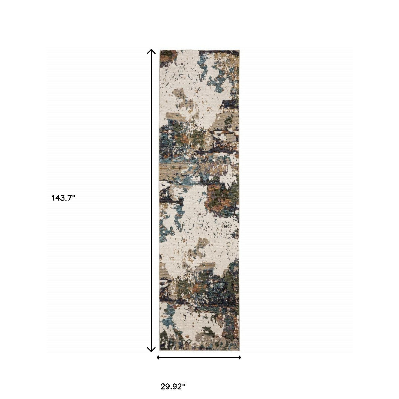2' X 10' Green Gold And Blue Abstract Power Loom Stain Resistant Runner Rug