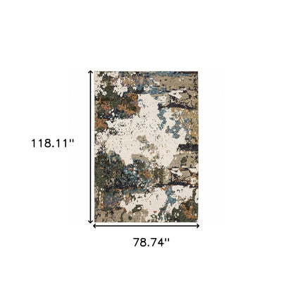 6' X 9' Green Gold And Blue Abstract Power Loom Stain Resistant Area Rug