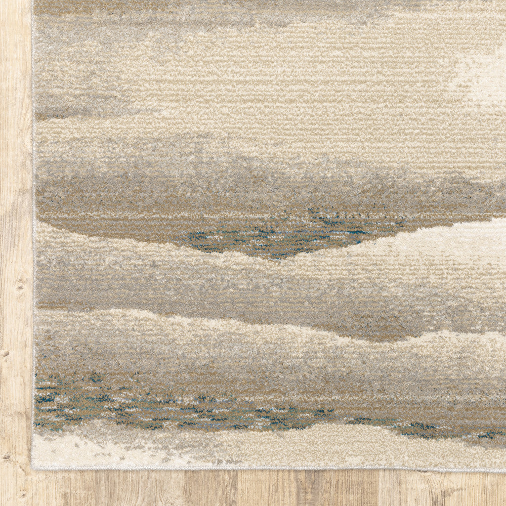 2' X 8' Grey Blue And Teal Abstract Power Loom Stain Resistant Runner Rug