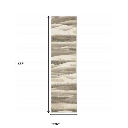 2' X 10' Grey Blue And Teal Abstract Power Loom Stain Resistant Runner Rug