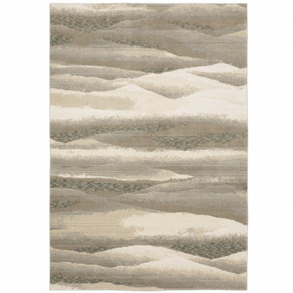3' X 5' Grey Blue And Teal Abstract Power Loom Stain Resistant Area Rug