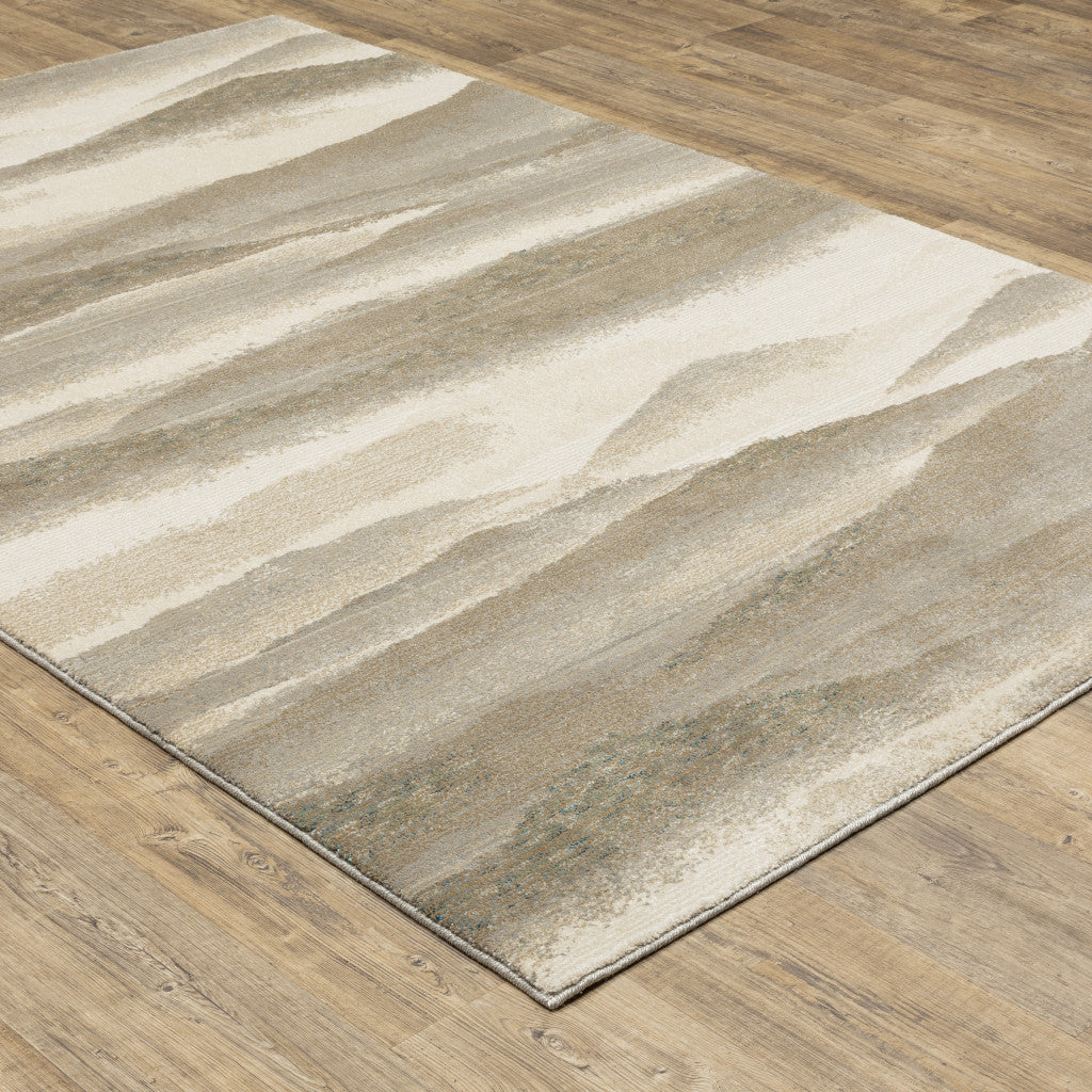 5' X 7' Grey Blue And Teal Abstract Power Loom Stain Resistant Area Rug