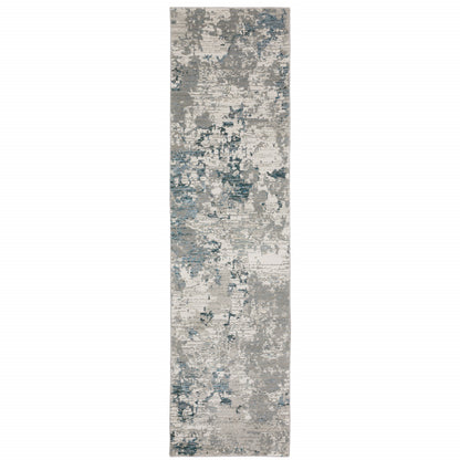 2' X 8' Blue Beige And Teal Abstract Power Loom Stain Resistant Runner Rug