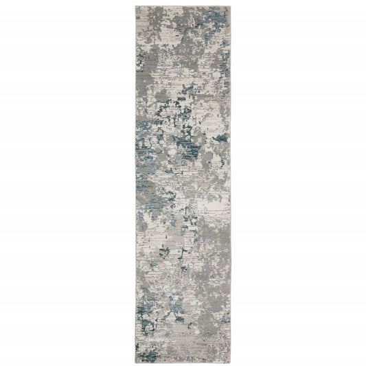 2' X 10' Blue Beige And Teal Abstract Power Loom Stain Resistant Runner Rug