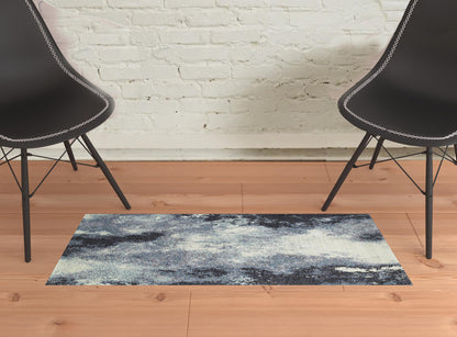 2' X 3' Navy And Ivory Abstract Power Loom Stain Resistant Area Rug