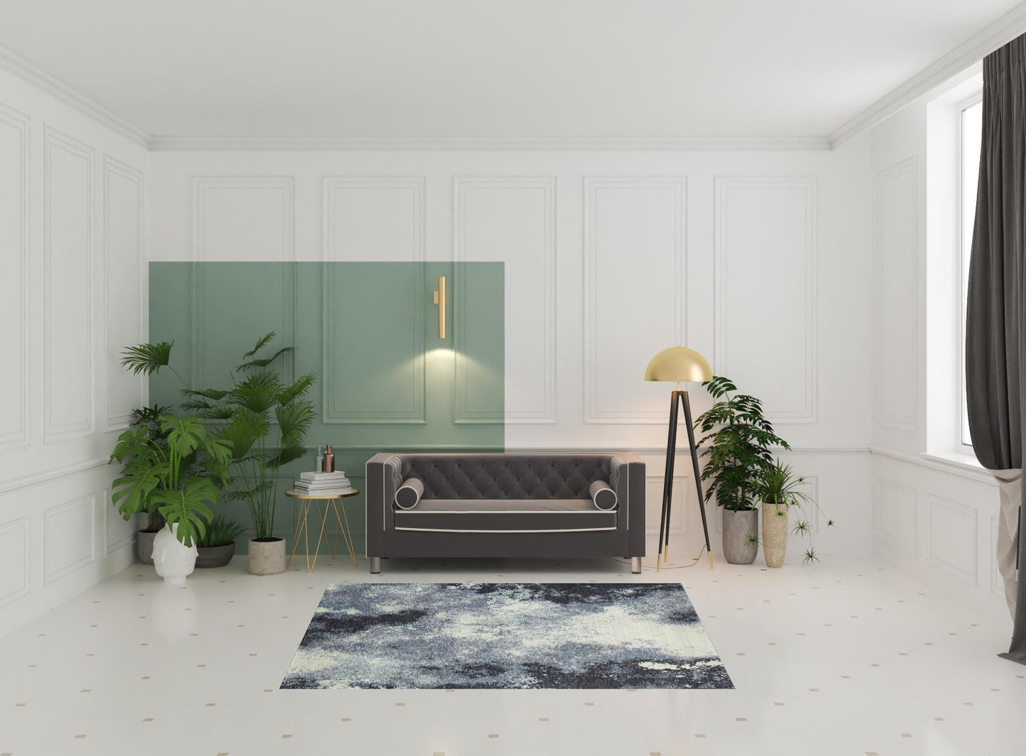 5' X 7' Navy And Ivory Abstract Power Loom Stain Resistant Area Rug