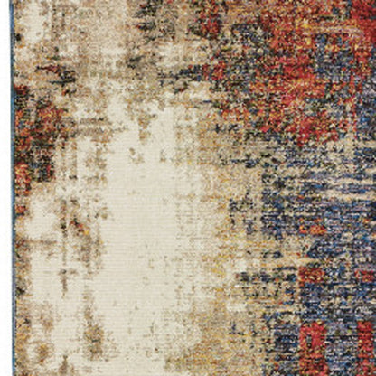 2' X 8' Beige Tan Brown Blue Purple Red Orange Gold And Green Abstract Power Loom Stain Resistant Runner Rug