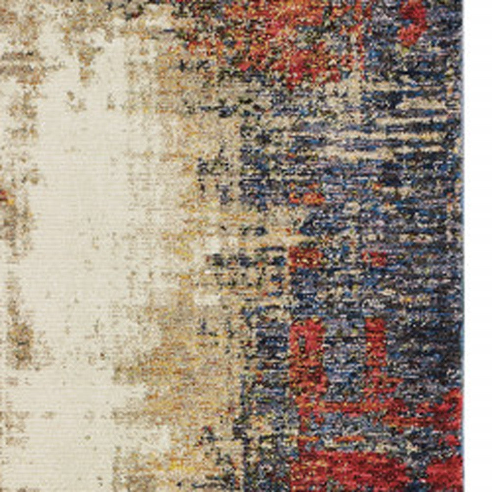 2' X 10' Blue And Ivory Abstract Power Loom Runner Rug