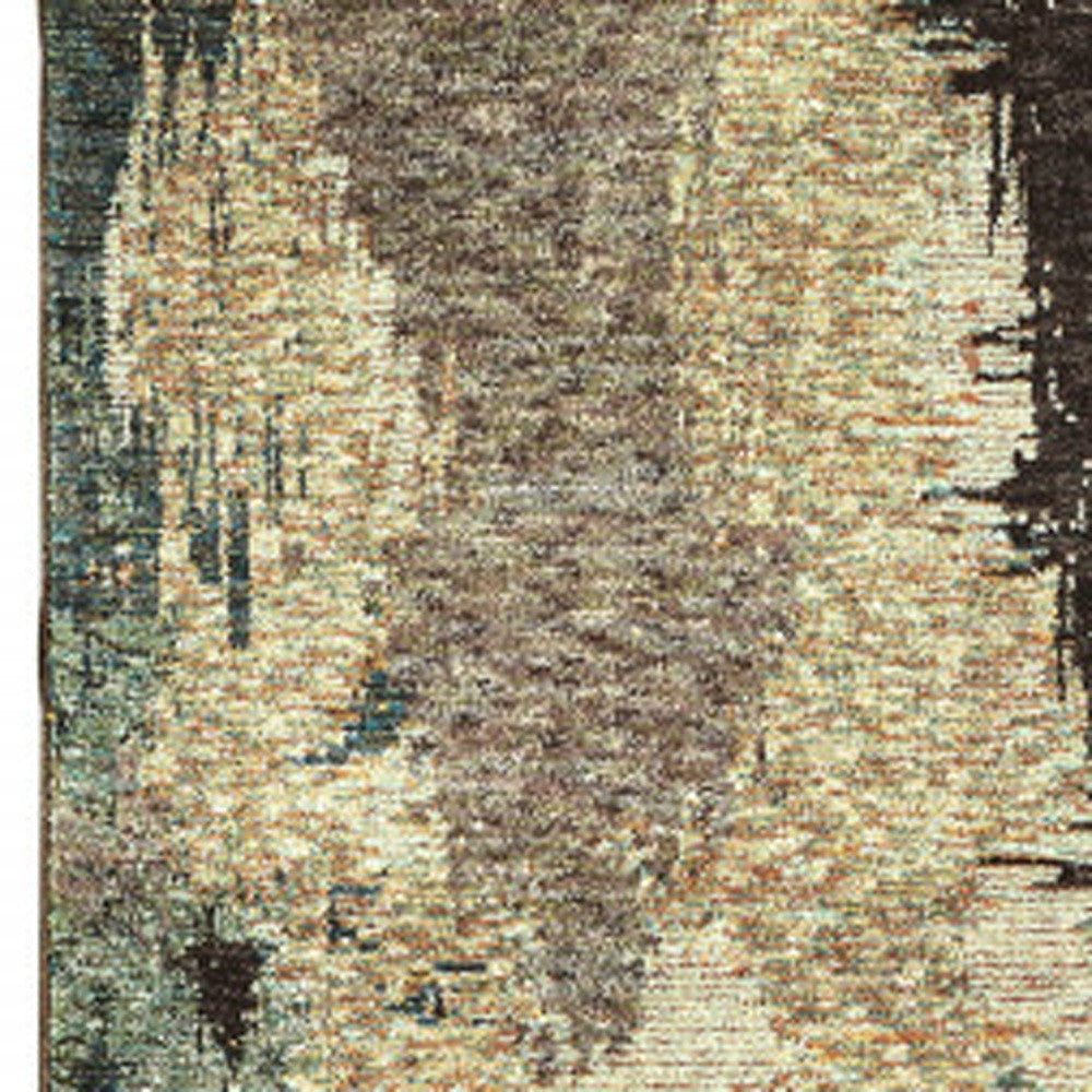 2' X 8' Blue And Brown Abstract Power Loom Stain Resistant Runner Rug