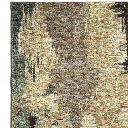 2' X 10' Blue And Brown Abstract Power Loom Stain Resistant Runner Rug