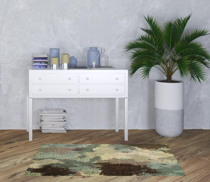 3' X 5' Blue And Brown Abstract Power Loom Stain Resistant Area Rug