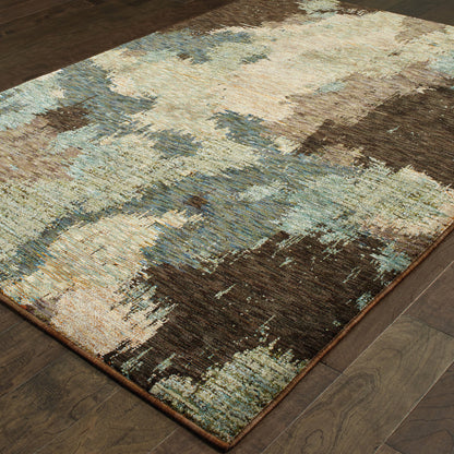8' X 10' Blue And Brown Abstract Power Loom Stain Resistant Area Rug