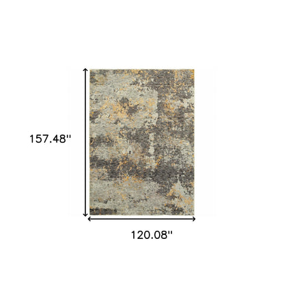 10' X 13' Grey And Gold Abstract Power Loom Stain Resistant Area Rug