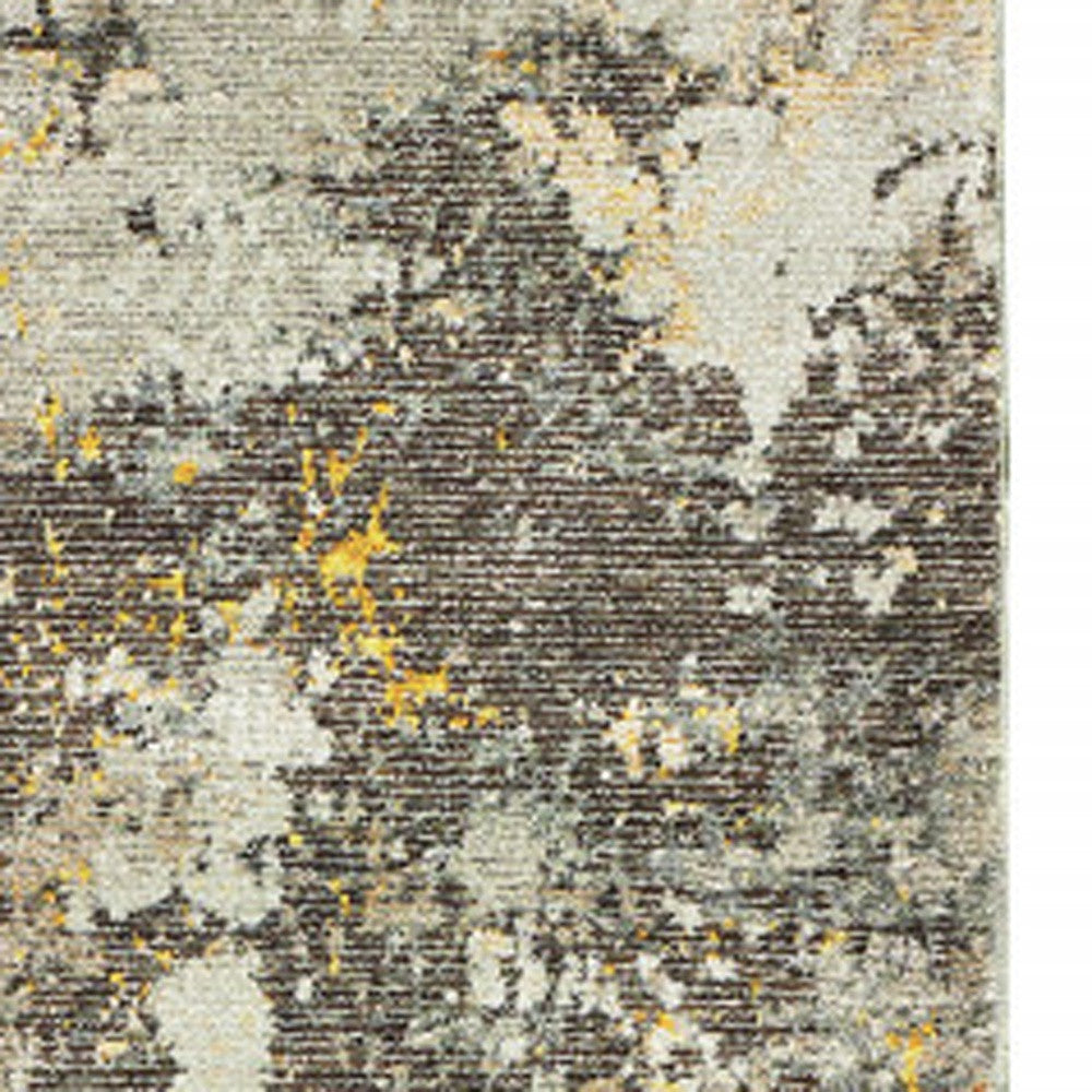 2' X 8' Grey And Gold Abstract Power Loom Stain Resistant Runner Rug