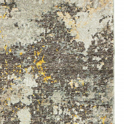 2' X 8' Grey And Gold Abstract Power Loom Stain Resistant Runner Rug