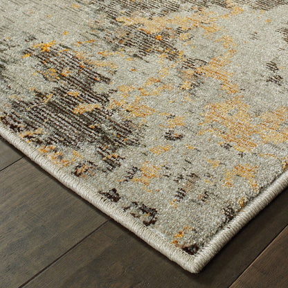2' X 10' Grey And Gold Abstract Power Loom Stain Resistant Runner Rug