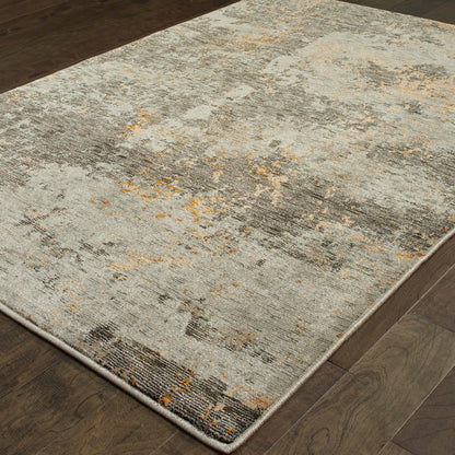 3' X 5' Grey And Gold Abstract Power Loom Stain Resistant Area Rug