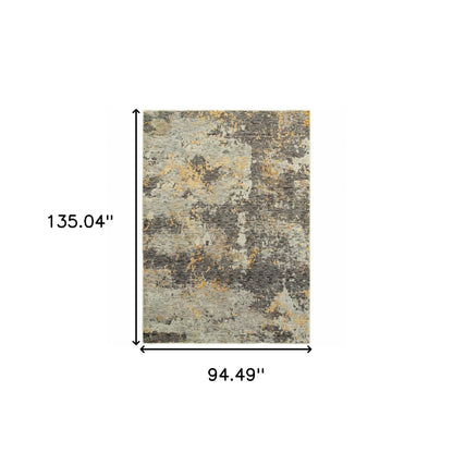 8' X 10' Grey And Gold Abstract Power Loom Stain Resistant Area Rug