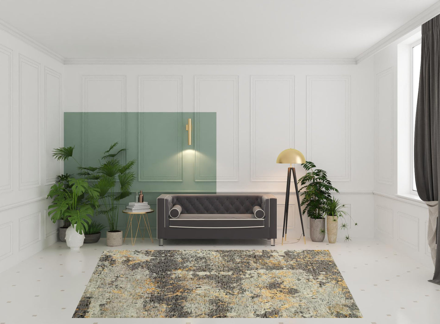 8' X 10' Grey And Gold Abstract Power Loom Stain Resistant Area Rug
