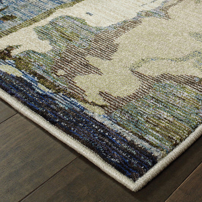 2' X 3' Blue And Grey Abstract Power Loom Stain Resistant Area Rug