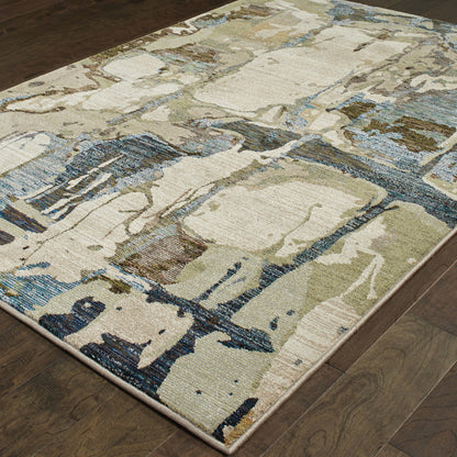 2' X 3' Blue And Grey Abstract Power Loom Stain Resistant Area Rug