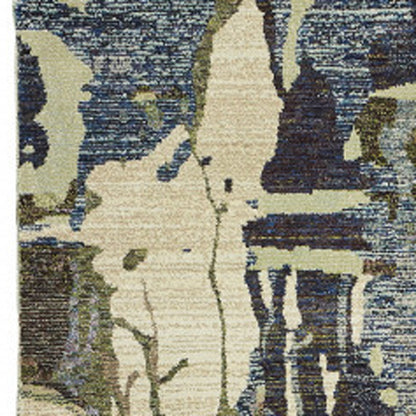 2' X 10' Blue And Grey Abstract Power Loom Stain Resistant Runner Rug