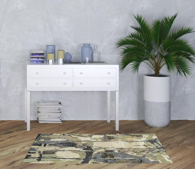 3' X 5' Blue And Grey Abstract Power Loom Stain Resistant Area Rug