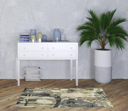 3' X 5' Blue And Grey Abstract Power Loom Stain Resistant Area Rug