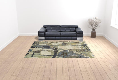 9' X 12' Blue And Grey Abstract Power Loom Stain Resistant Area Rug