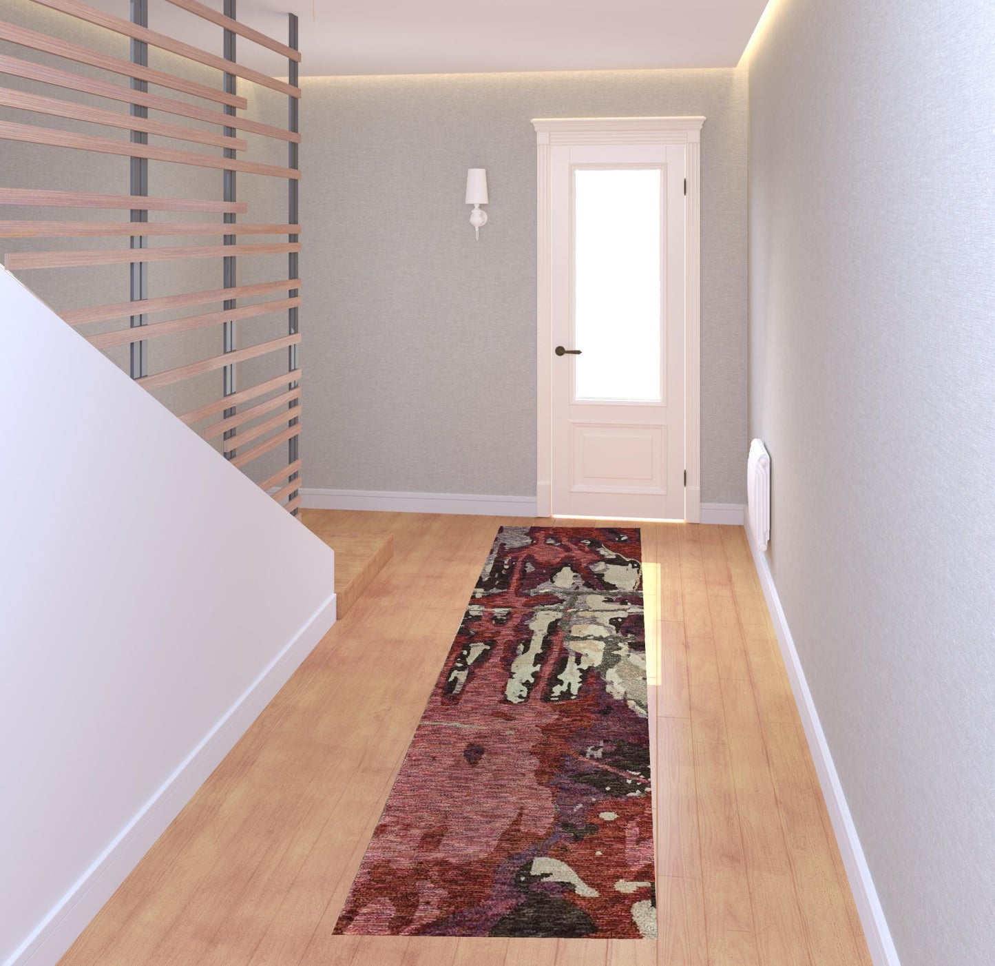2' X 8' Red And Beige Abstract Power Loom Stain Resistant Runner Rug