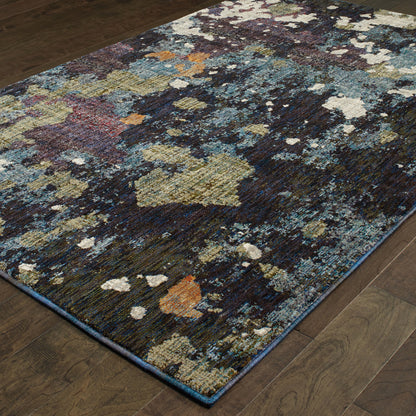 10' X 13' Navy And Green Abstract Power Loom Stain Resistant Area Rug