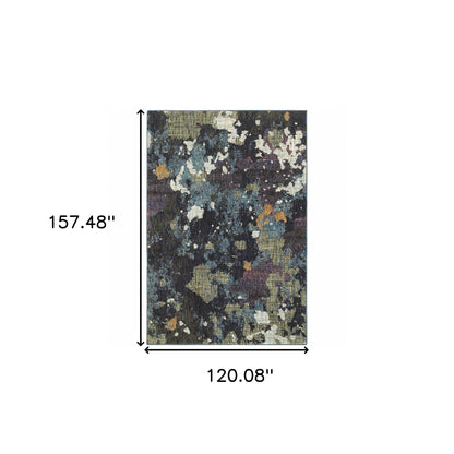 10' X 13' Navy And Green Abstract Power Loom Stain Resistant Area Rug