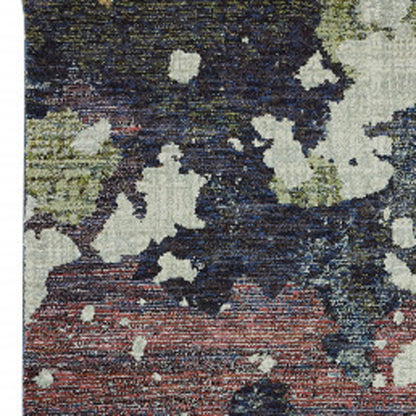 2' X 10' Navy And Green Abstract Power Loom Stain Resistant Runner Rug