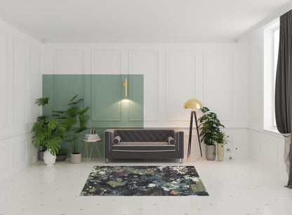 5' X 7' Navy And Green Abstract Power Loom Stain Resistant Area Rug