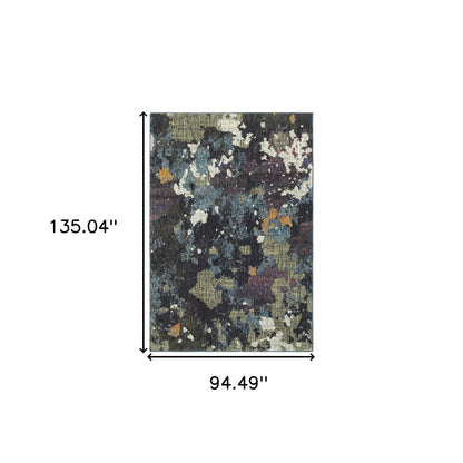 8' X 10' Navy And Green Abstract Power Loom Stain Resistant Area Rug