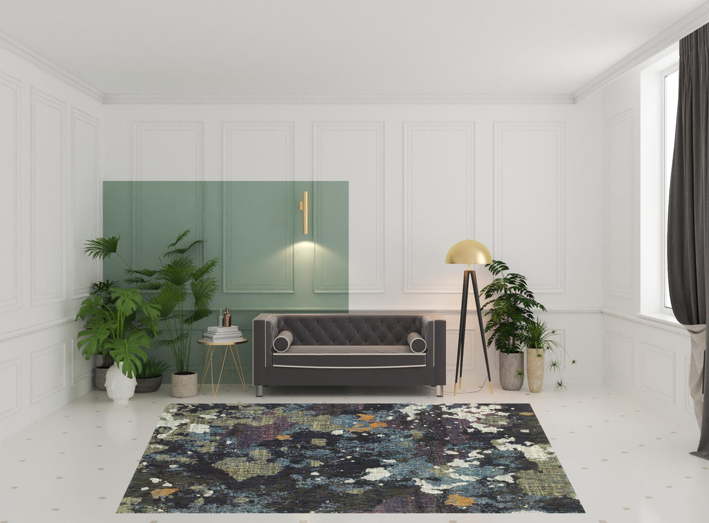 8' X 10' Navy And Green Abstract Power Loom Stain Resistant Area Rug