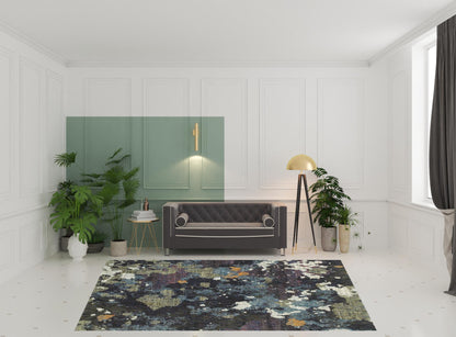 8' X 10' Navy And Green Abstract Power Loom Stain Resistant Area Rug