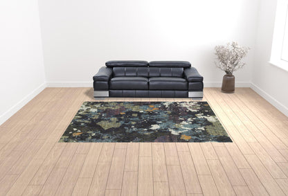 9' X 12' Navy And Green Abstract Power Loom Stain Resistant Area Rug