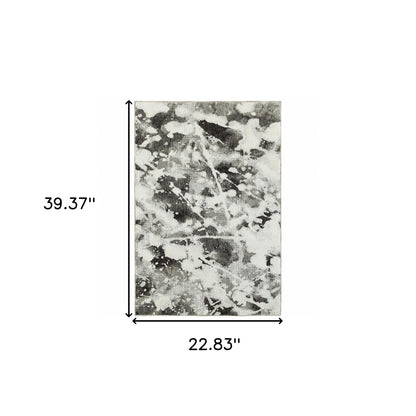 2' X 3' Charcoal And White Abstract Power Loom Stain Resistant Area Rug