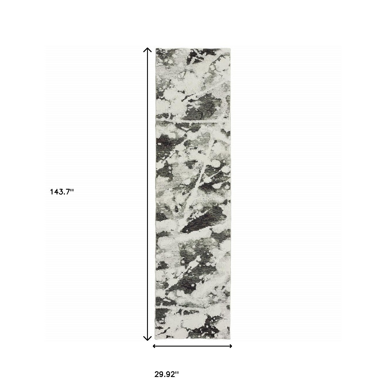 2' X 10' Charcoal And White Abstract Power Loom Stain Resistant Runner Rug