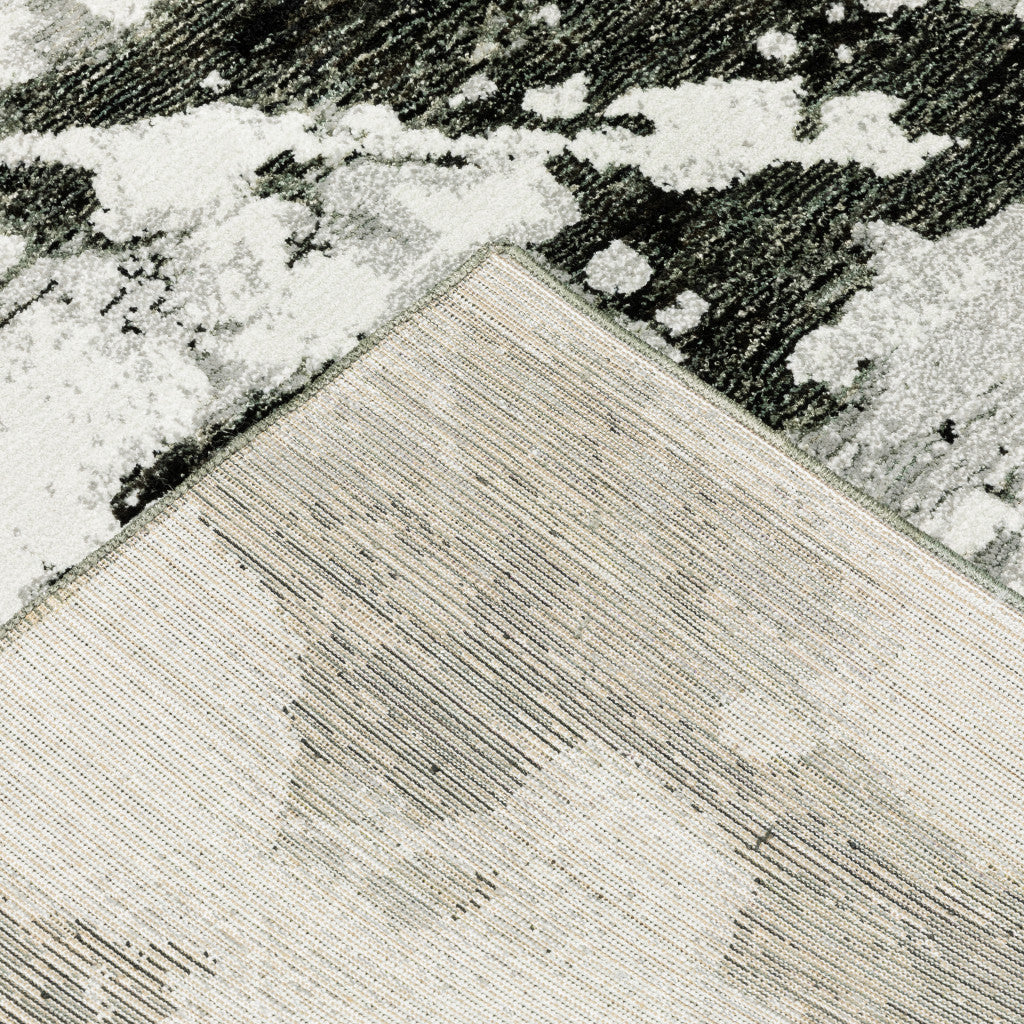 2' X 10' Charcoal And White Abstract Power Loom Stain Resistant Runner Rug