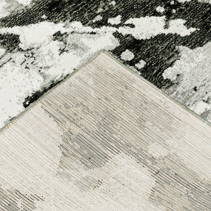 2' X 10' Charcoal And White Abstract Power Loom Stain Resistant Runner Rug