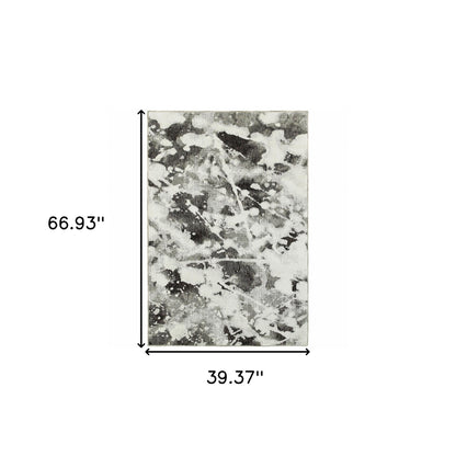 3' X 5' Charcoal And White Abstract Power Loom Stain Resistant Area Rug