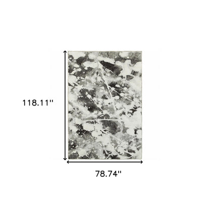 6' X 9' Charcoal And White Abstract Power Loom Stain Resistant Area Rug