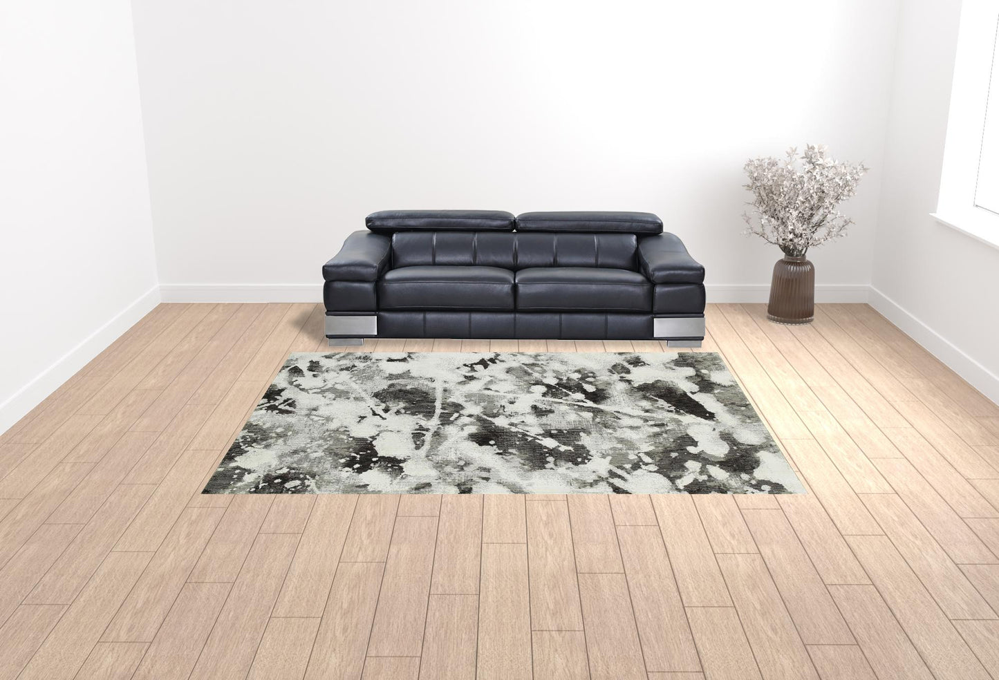 9' X 12' Charcoal And White Abstract Power Loom Stain Resistant Area Rug