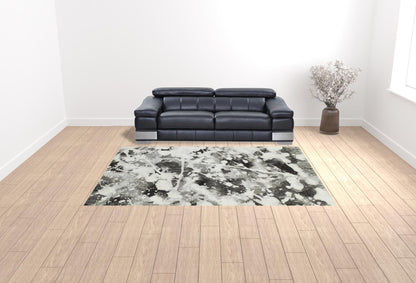 9' X 12' Charcoal And White Abstract Power Loom Stain Resistant Area Rug
