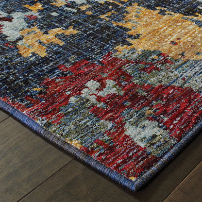 2' X 10' Blue And Red Abstract Power Loom Stain Resistant Runner Rug