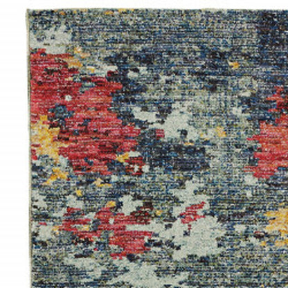 2' X 10' Blue And Red Abstract Power Loom Stain Resistant Runner Rug