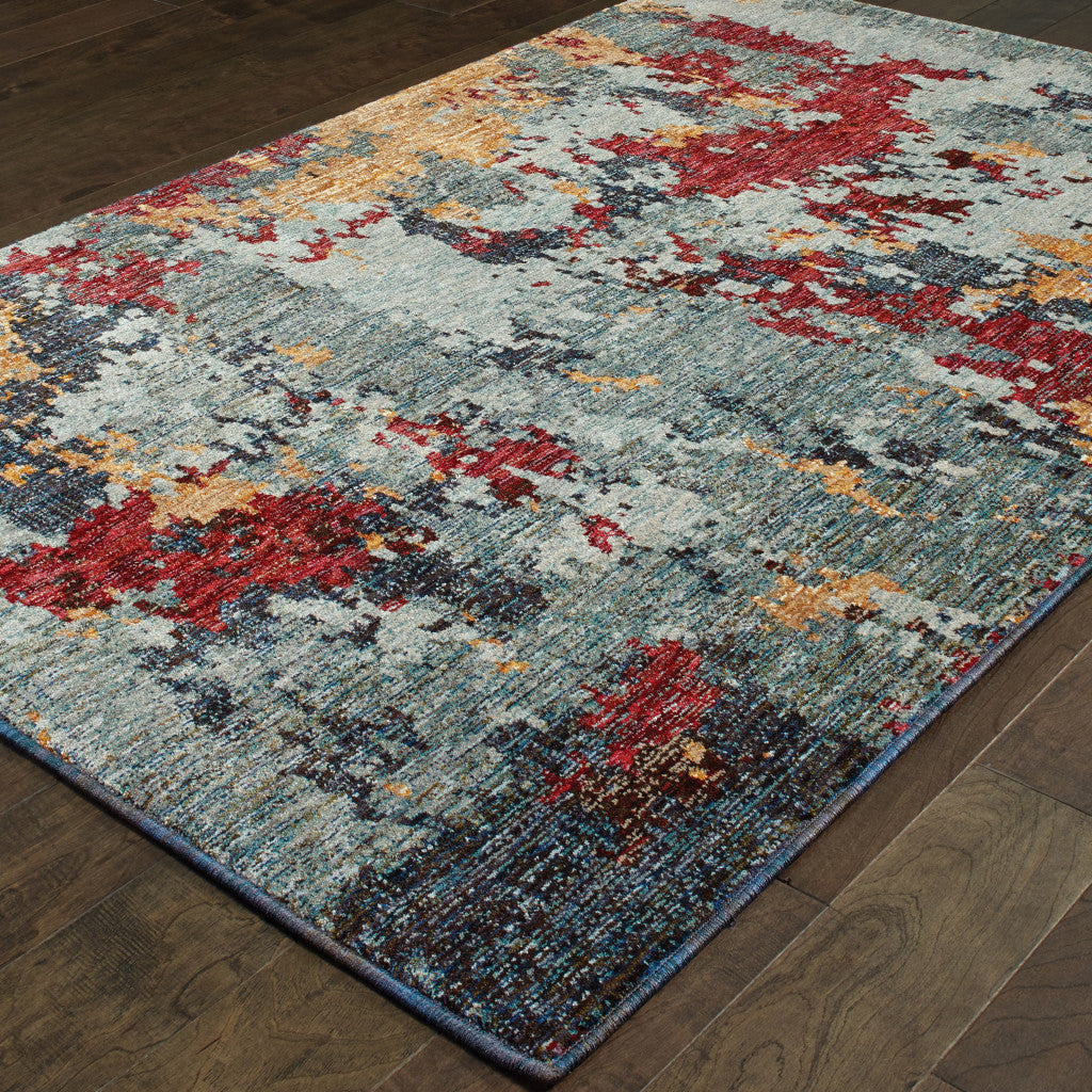 3' X 5' Blue And Red Abstract Power Loom Stain Resistant Area Rug